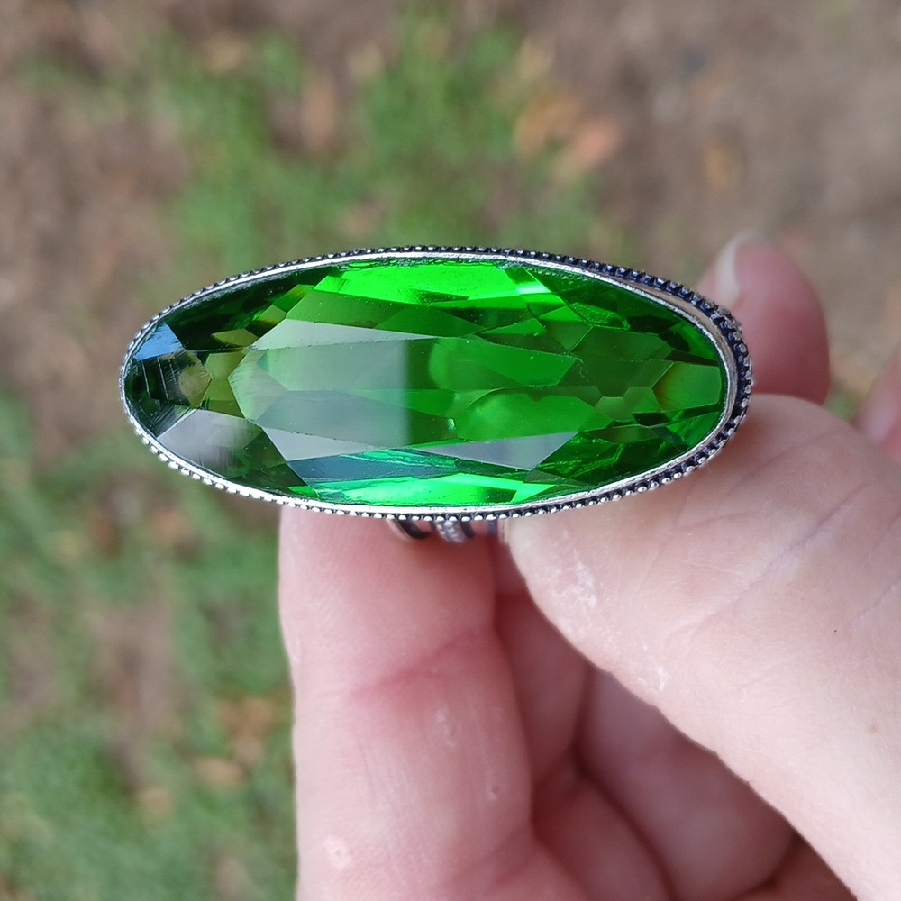 New Amazing Peridot 925 Silver Statement Ring.